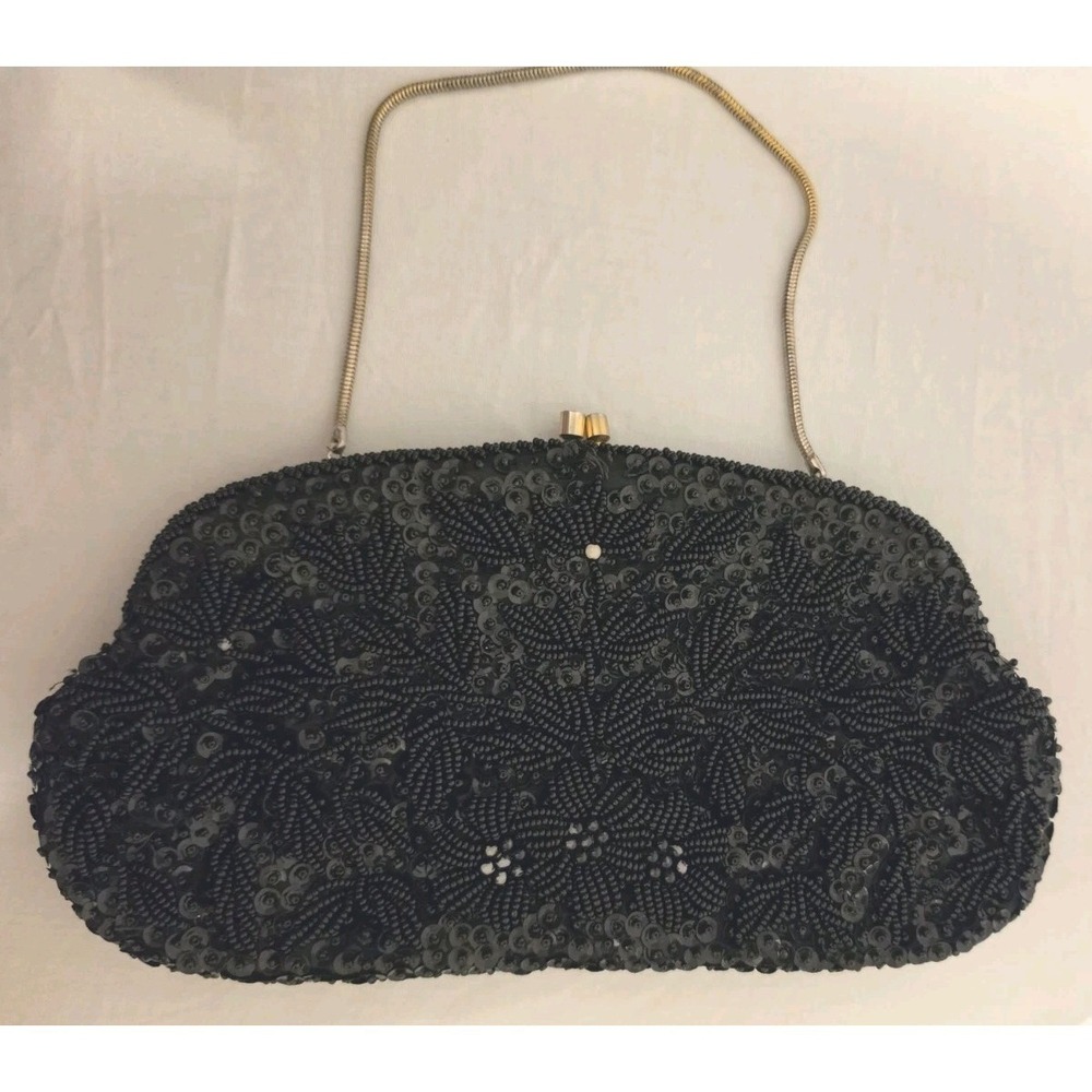 Vintage Black Beaded‎ Clutch By Simpsons Made In Hong Kong